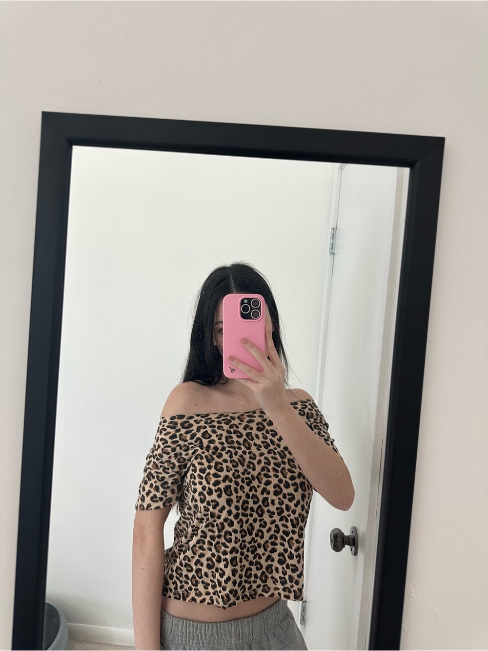 Zara Leopard Print Off-Shoulder Short Sleeve Top